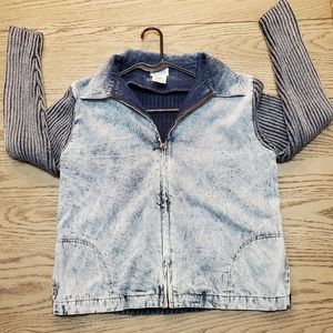 Womens PBJ AcidWash Denim X Sweater Jacket Large